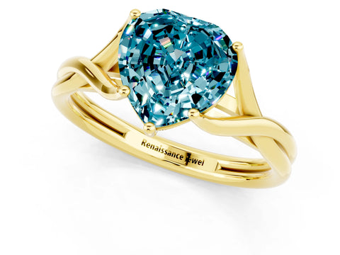 Yellow gold Heart Cut Blue Topaz Solitaire Twist Band Prong Setting Ring_61