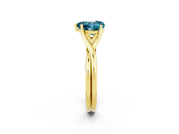 Yellow gold Heart Cut Blue Topaz Solitaire Twist Band Prong Setting Ring