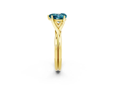 Yellow gold Heart Cut Blue Topaz Solitaire Twist Band Prong Setting Ring_62