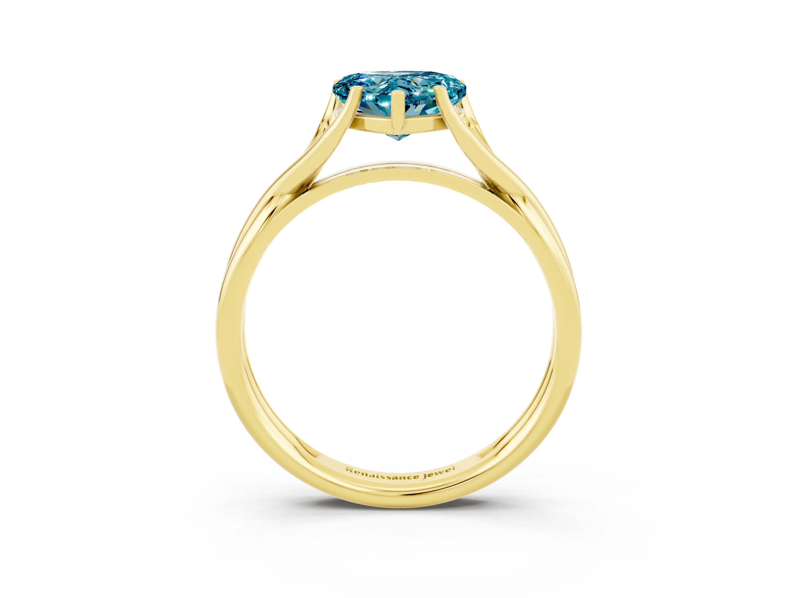 Yellow gold Heart Cut Blue Topaz Solitaire Twist Band Prong Setting Ring_63