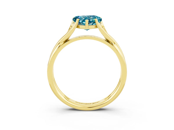 Yellow gold Heart Cut Blue Topaz Solitaire Twist Band Prong Setting Ring
