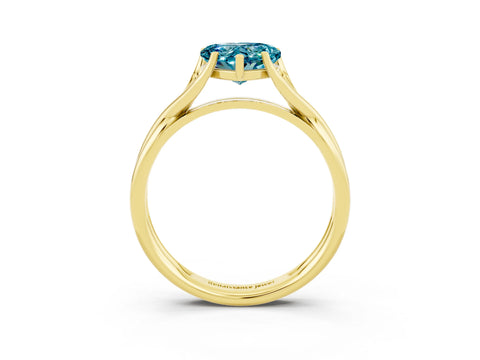 Yellow gold Heart Cut Blue Topaz Solitaire Twist Band Prong Setting Ring_63