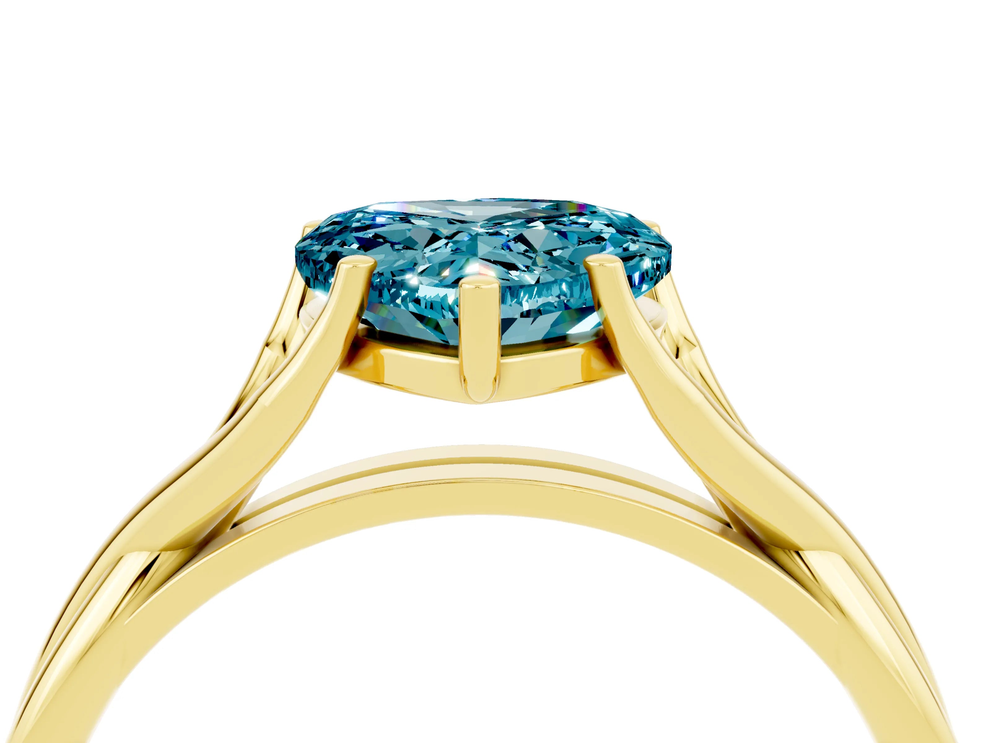Yellow gold Heart Cut Blue Topaz Solitaire Twist Band Prong Setting Ring_64