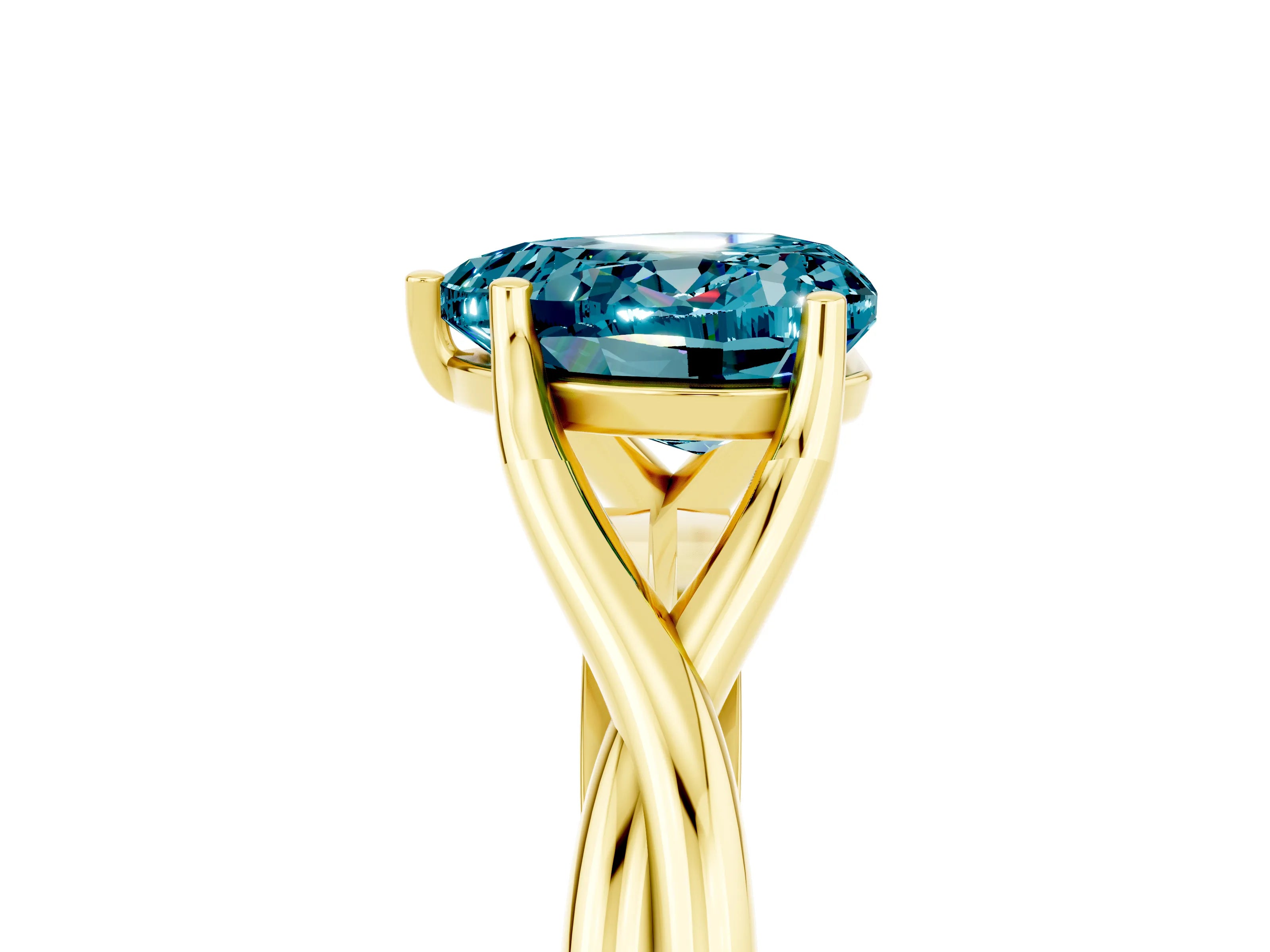 Yellow gold Heart Cut Blue Topaz Solitaire Twist Band Prong Setting Ring_65