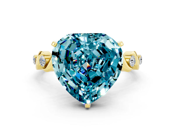 Yellow gold Heart Cut Blue Topaz Solitaire Twisted Band with Round  Accents and Prong Setting