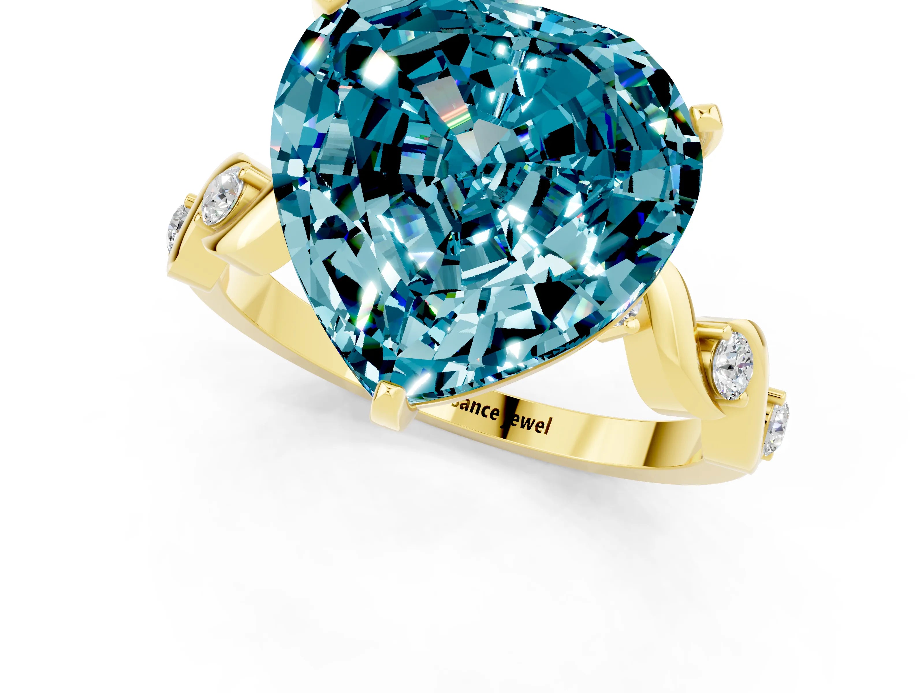Yellow gold Heart Cut Blue Topaz Solitaire Twisted Band with Round  Accents and Prong Setting_13