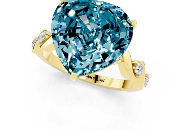 Yellow gold Heart Cut Blue Topaz Solitaire Twisted Band with Round  Accents and Prong Setting