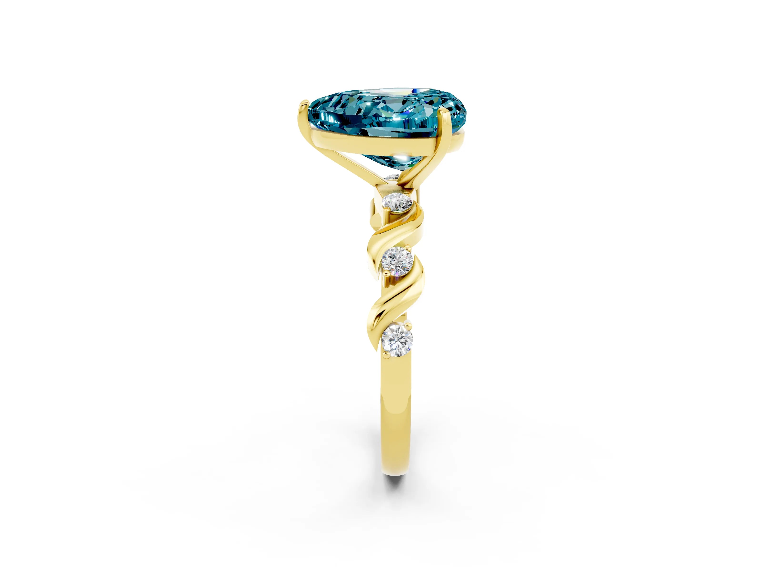 Yellow gold Heart Cut Blue Topaz Solitaire Twisted Band with Round  Accents and Prong Setting_14