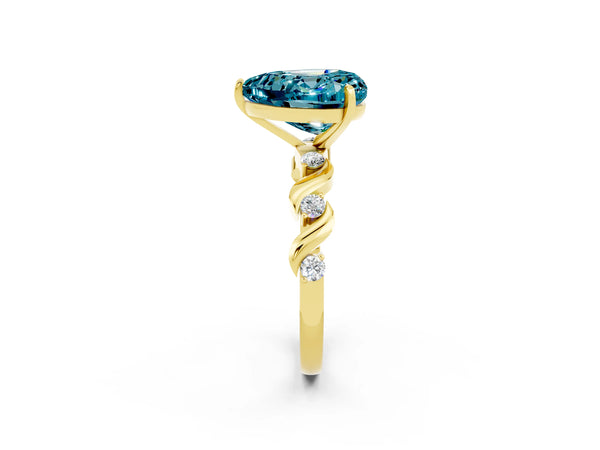 Yellow gold Heart Cut Blue Topaz Solitaire Twisted Band with Round  Accents and Prong Setting