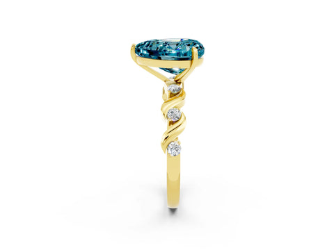 Yellow gold Heart Cut Blue Topaz Solitaire Twisted Band with Round  Accents and Prong Setting_14