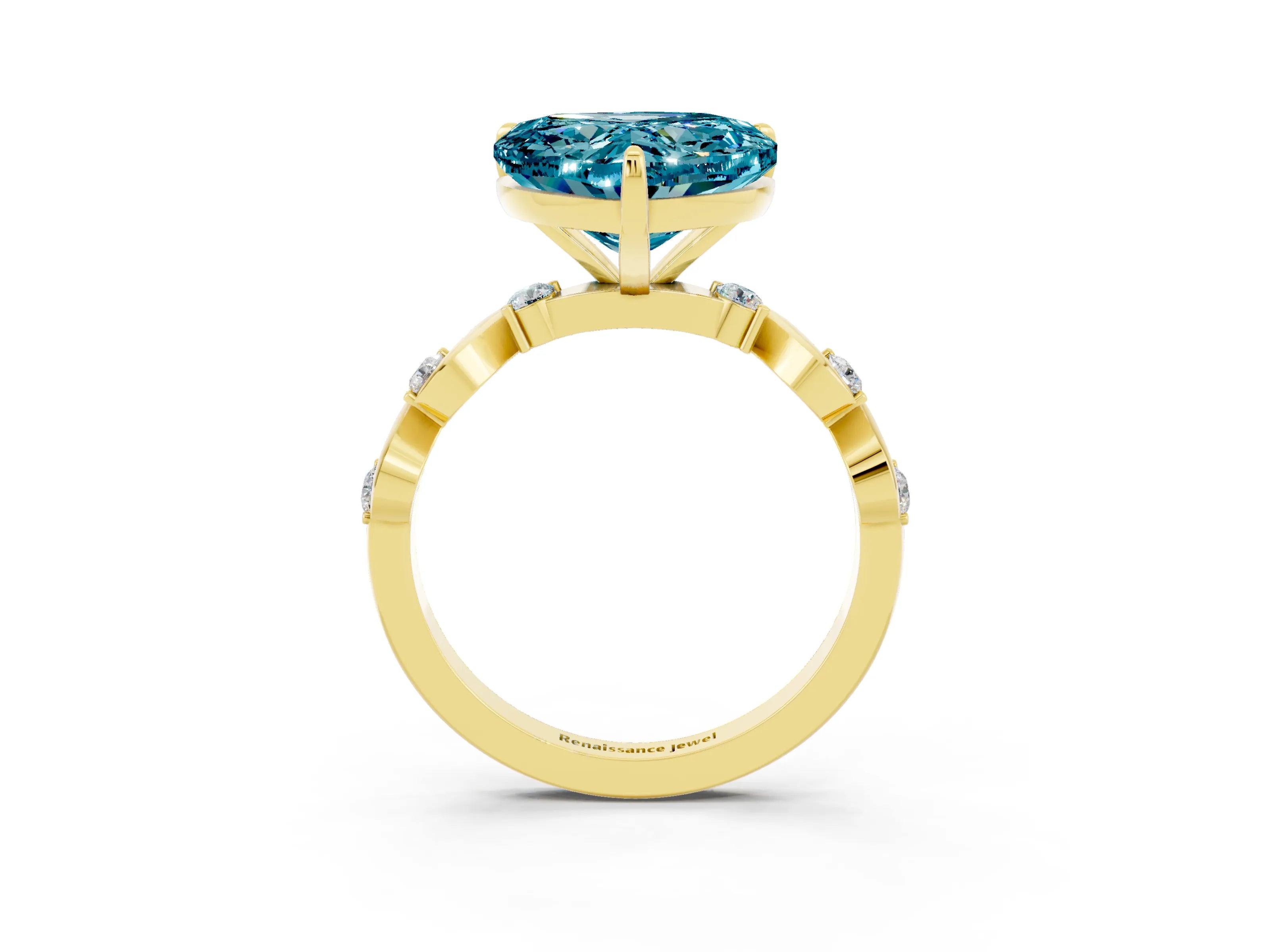 Yellow gold Heart Cut Blue Topaz Solitaire Twisted Band with Round  Accents and Prong Setting_15