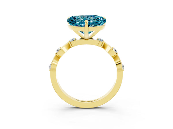 Yellow gold Heart Cut Blue Topaz Solitaire Twisted Band with Round  Accents and Prong Setting