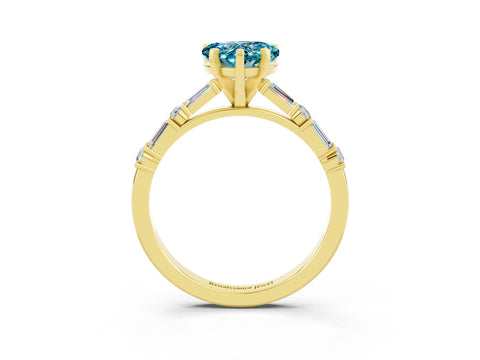 Yellow gold Heart Cut Blue Topaz Solitaire with Side Baguettes and Channel Set Band_3