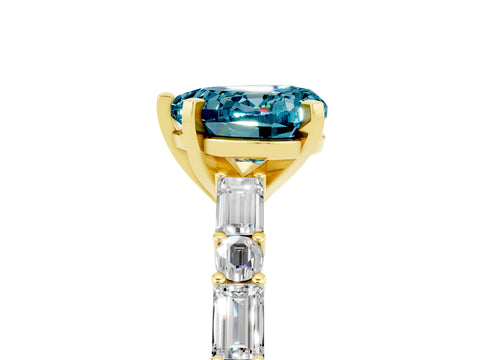 Yellow gold Heart Cut Blue Topaz Solitaire with Side Baguettes and Channel Set Band_5