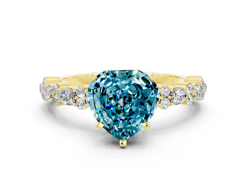 Yellow gold Heart Cut Blue Topaz Solitaire with Side Stones, Pave Band, Four-Prong Setting_36