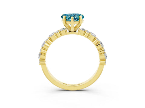 Yellow gold Heart Cut Blue Topaz Solitaire with Side Stones, Pave Band, Four-Prong Setting_39
