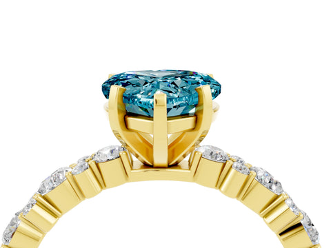 Yellow gold Heart Cut Blue Topaz Solitaire with Side Stones, Pave Band, Four-Prong Setting_40