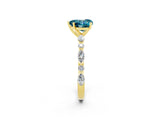 Yellow gold Heart Cut Blue Topaz Solitaire with Side Stones on a Pavé Band and Four-Prong Setting_2