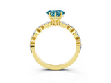 Yellow gold Heart Cut Blue Topaz Solitaire with Side Stones on a Pavé Band and Four-Prong Setting_3