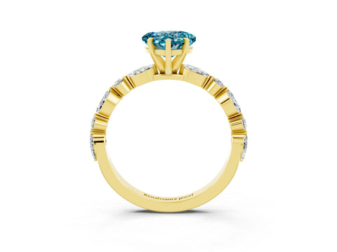 Yellow gold Heart Cut Blue Topaz Solitaire with Side Stones on a Pavé Band and Four-Prong Setting_3