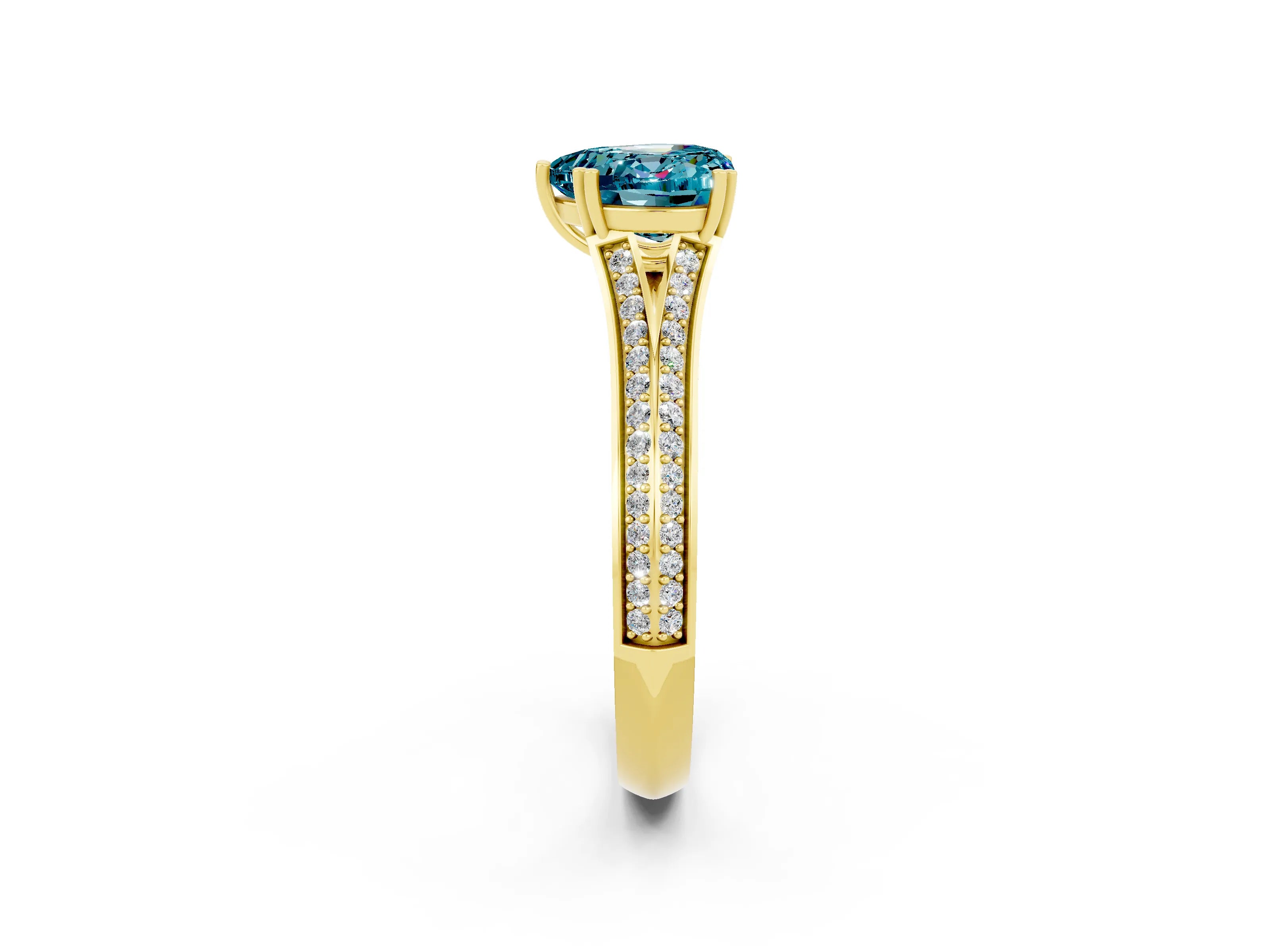 Yellow gold Heart Cut Blue Topaz Split Shank Engagement Ring with Pavé Band_2