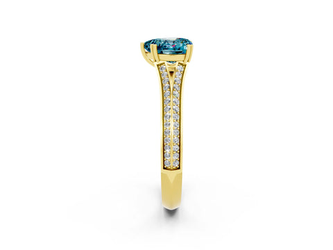 Yellow gold Heart Cut Blue Topaz Split Shank Engagement Ring with Pavé Band_2