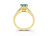 Yellow gold Heart Cut Blue Topaz Split Shank Engagement Ring with Pavé Band_3