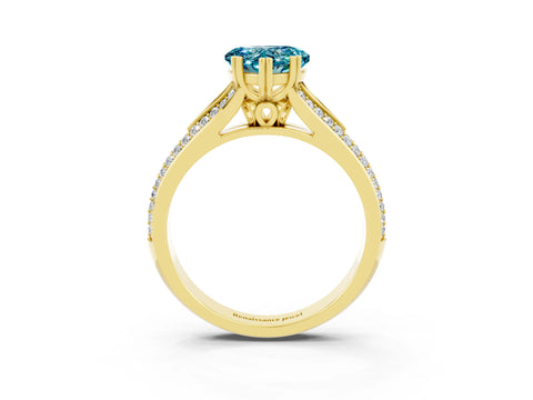 Yellow gold Heart Cut Blue Topaz Split Shank Engagement Ring with Pavé Band_3