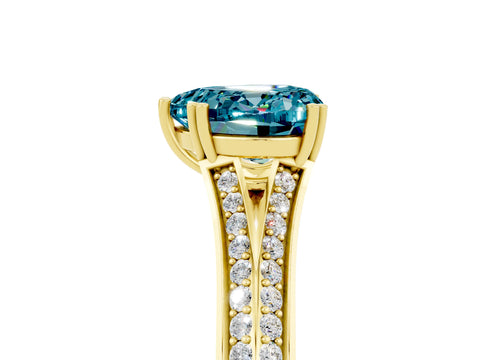 Yellow gold Heart Cut Blue Topaz Split Shank Engagement Ring with Pavé Band_5