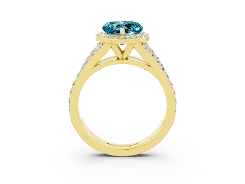 Yellow gold Heart Cut Blue Topaz Split Shank Halo Ring with Four-Prong Setting_15