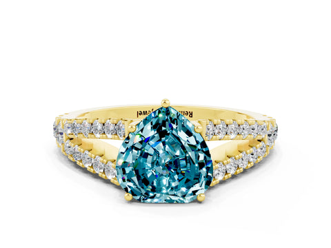 Yellow gold Heart Cut Blue Topaz Split Shank Pavé Engagement Ring with Four-Prong Setting_12