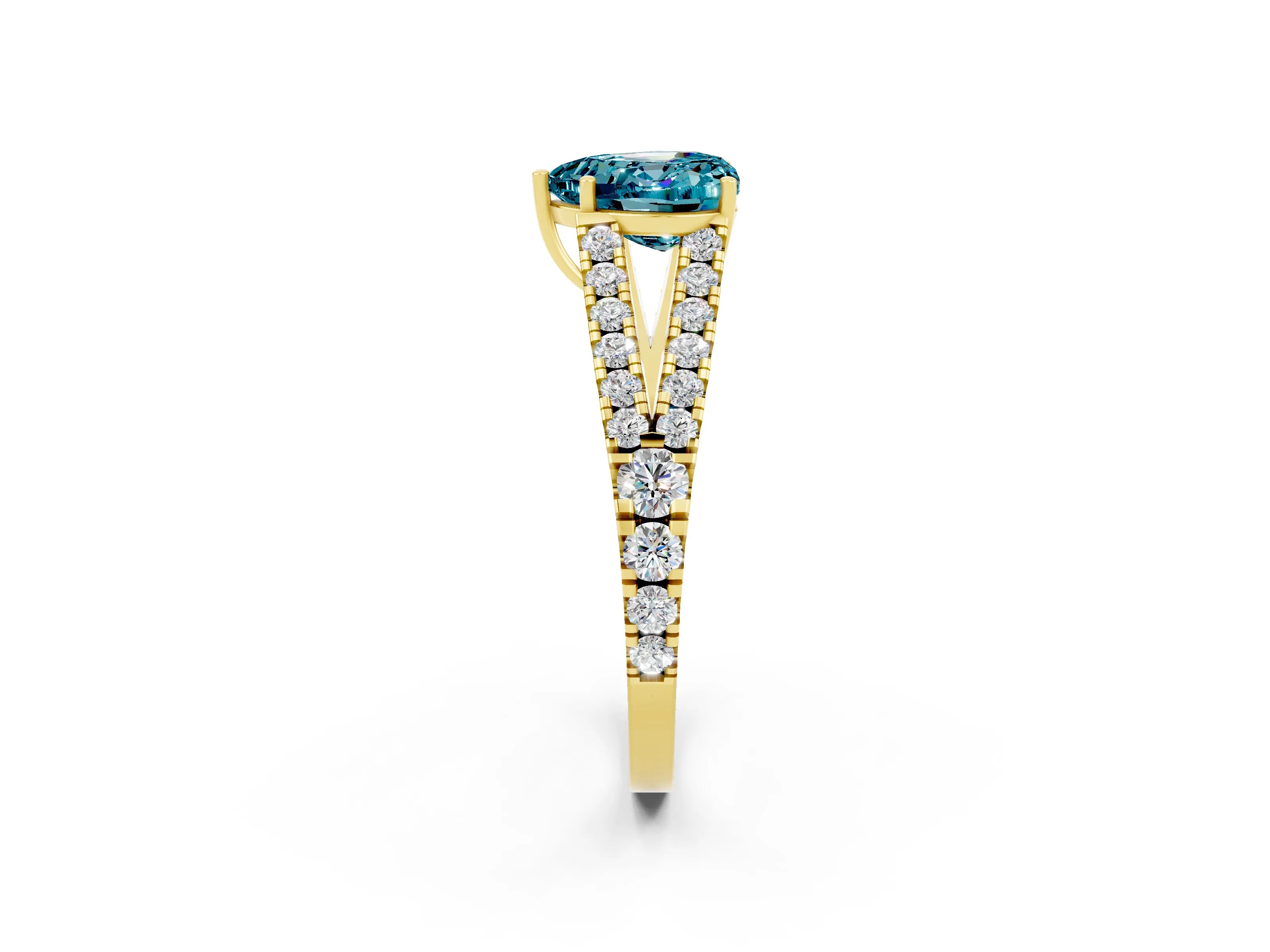 Yellow gold Heart Cut Blue Topaz Split Shank Pavé Engagement Ring with Four-Prong Setting_14