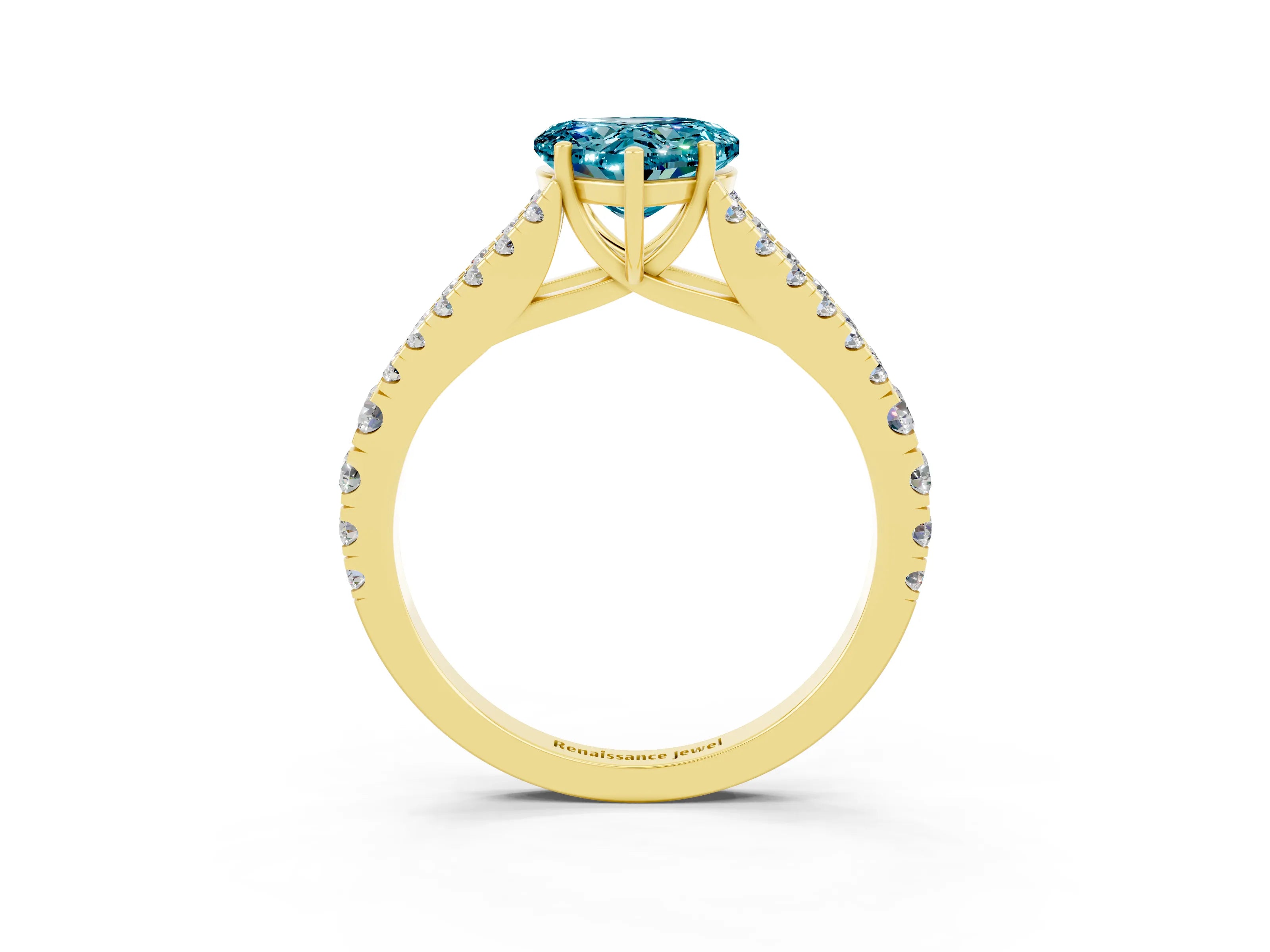 Yellow gold Heart Cut Blue Topaz Split Shank Pavé Engagement Ring with Four-Prong Setting_15