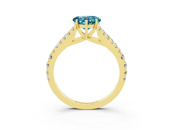 Yellow gold Heart Cut Blue Topaz Split Shank Pavé Engagement Ring with Four-Prong Setting