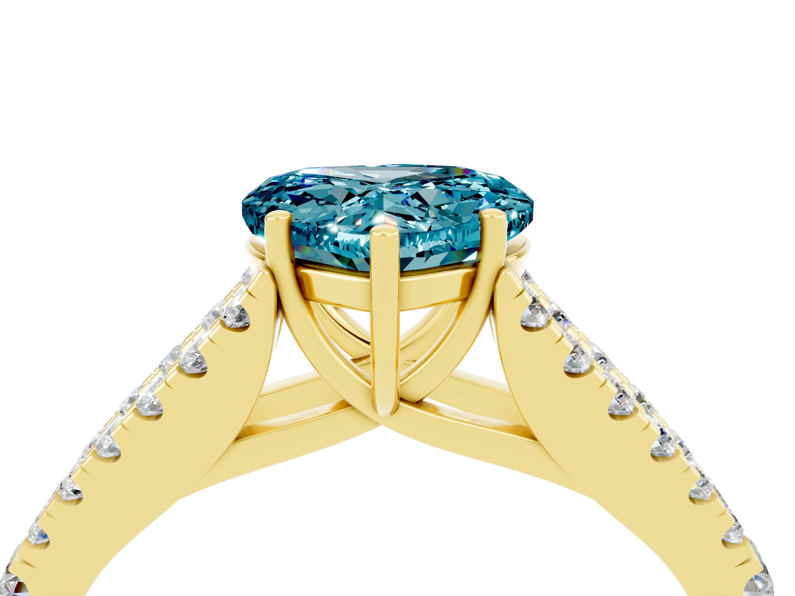 Yellow gold Heart Cut Blue Topaz Split Shank Pavé Engagement Ring with Four-Prong Setting_16