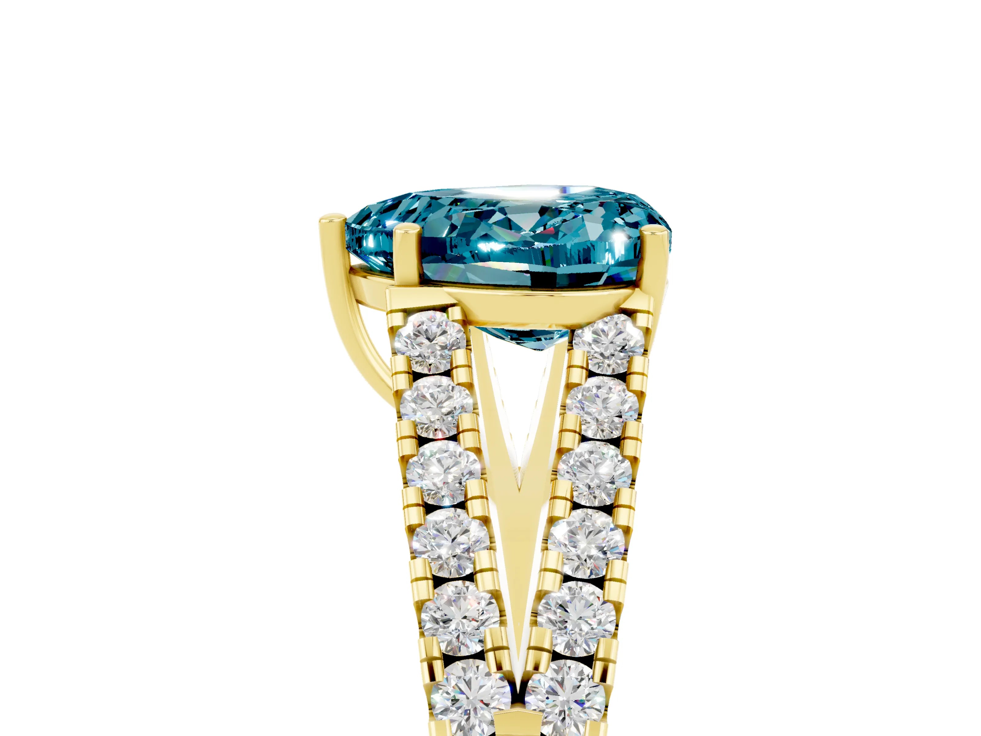 Yellow gold Heart Cut Blue Topaz Split Shank Pavé Engagement Ring with Four-Prong Setting_17