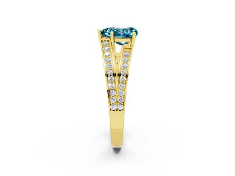 Yellow gold Heart Cut Blue Topaz Split Shank Ring with Pavé Band and Four-Prong Setting_2