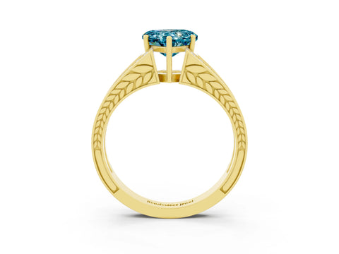 Yellow gold Heart Cut Blue Topaz Split Shank Ring with Pavé Band and Four-Prong Setting_3