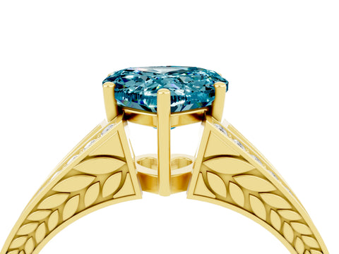 Yellow gold Heart Cut Blue Topaz Split Shank Ring with Pavé Band and Four-Prong Setting_4