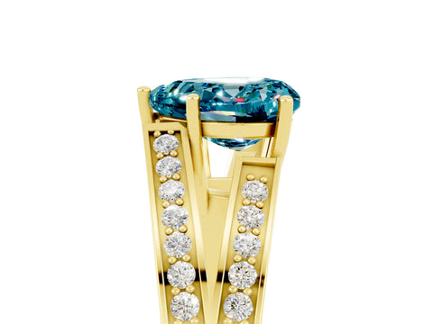 Yellow gold Heart Cut Blue Topaz Split Shank Ring with Pavé Band and Four-Prong Setting_5