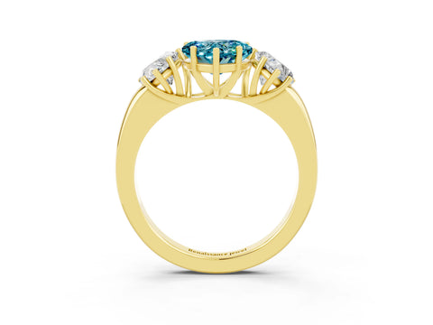 Yellow gold Heart Cut Blue Topaz Three-Stone Ring with Four-Prong Setting and Classic Band_3