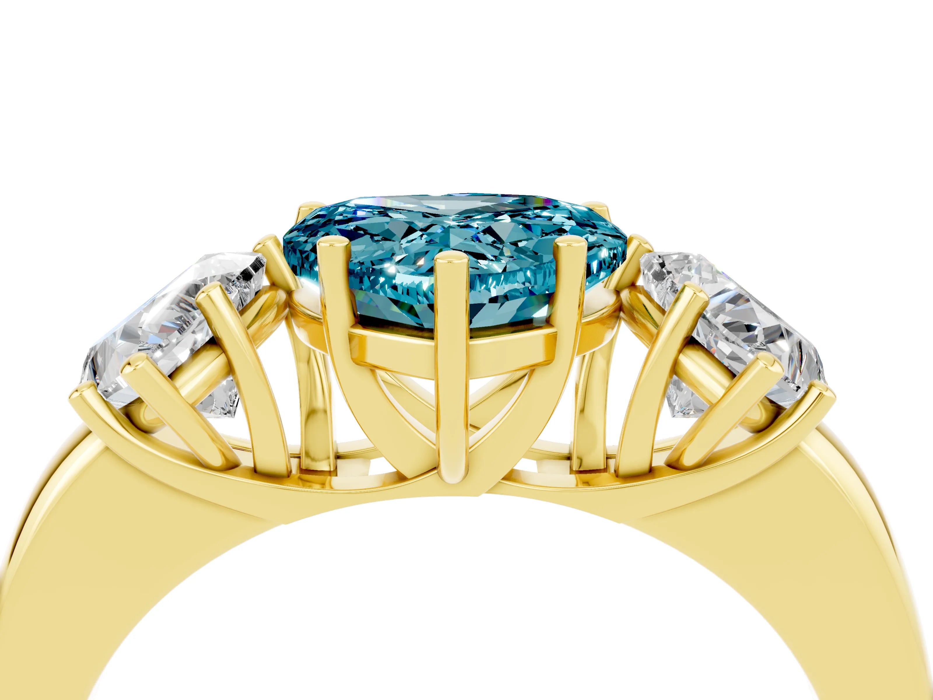 Yellow gold Heart Cut Blue Topaz Three-Stone Ring with Four-Prong Setting and Classic Band_4