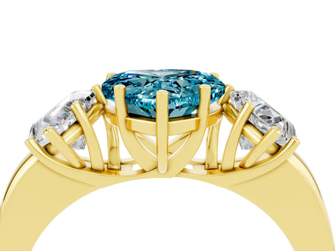 Yellow gold Heart Cut Blue Topaz Three-Stone Ring with Four-Prong Setting and Classic Band_4