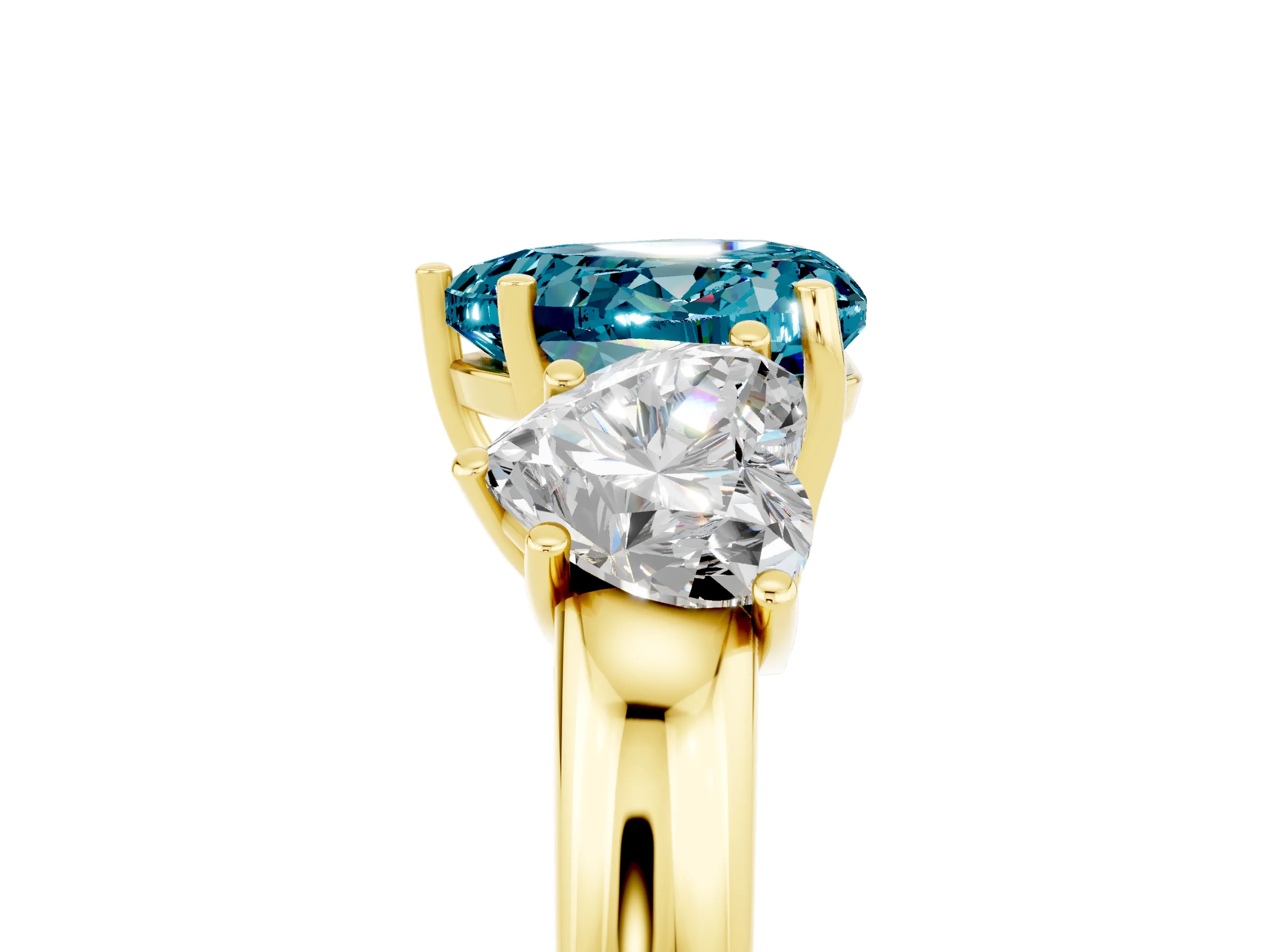 Yellow gold Heart Cut Blue Topaz Three-Stone Ring with Four-Prong Setting and Classic Band_5