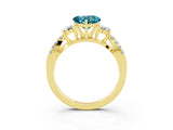 Yellow gold Heart Cut Blue Topaz Three-Stone Ring with Pavé Split Shank and Four-Prong Setting_3