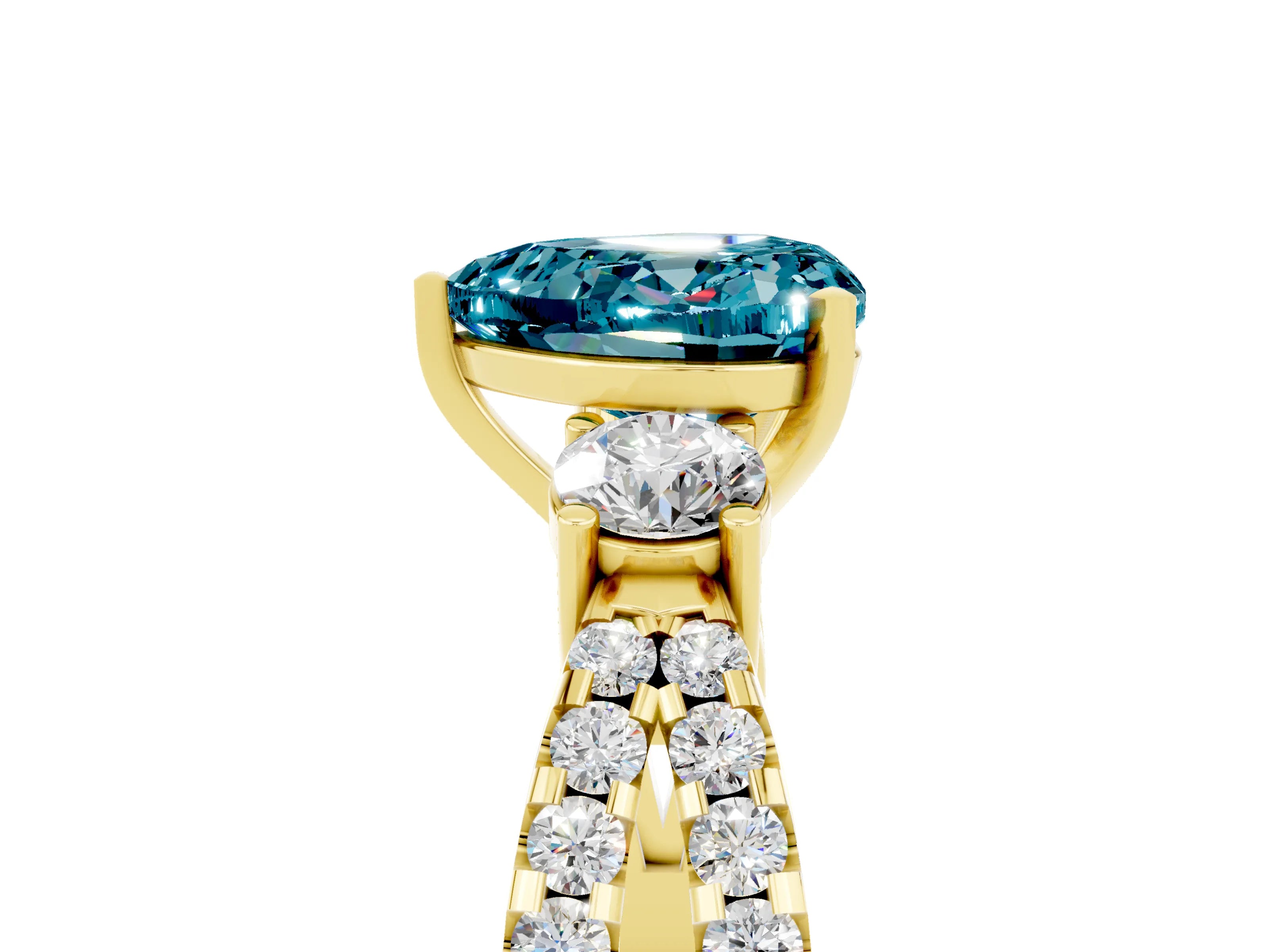 Yellow gold Heart Cut Blue Topaz Three-Stone Ring with Pavé Split Shank and Four-Prong Setting_5