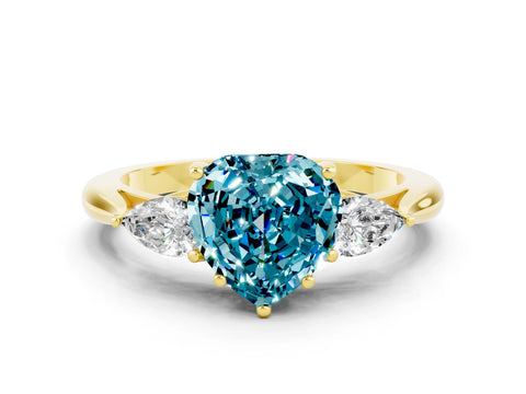 Yellow gold Heart Cut Blue Topaz Three-Stone Ring with Pear Side Stones and Four-Prong Setting_12