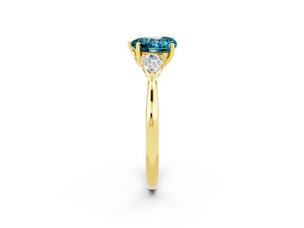 Yellow gold Heart Cut Blue Topaz Three-Stone Ring with Pear  Side Stones and Prong Setting
