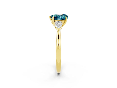 Yellow gold Heart Cut Blue Topaz Three-Stone Ring with Pear Side Stones and Four-Prong Setting_14