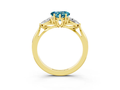 Yellow gold Heart Cut Blue Topaz Three-Stone Ring with Pear Side Stones and Four-Prong Setting_15